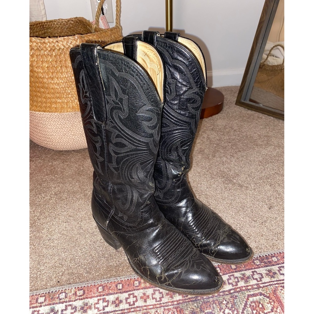 Black Leather falconhead Cowboy Boots